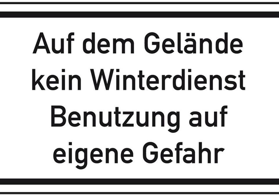 Hinweisschild Auf dem Gelände kein Winterdienst, Aluminium RA0, reflektierend, 600x330mm, DIN 67520