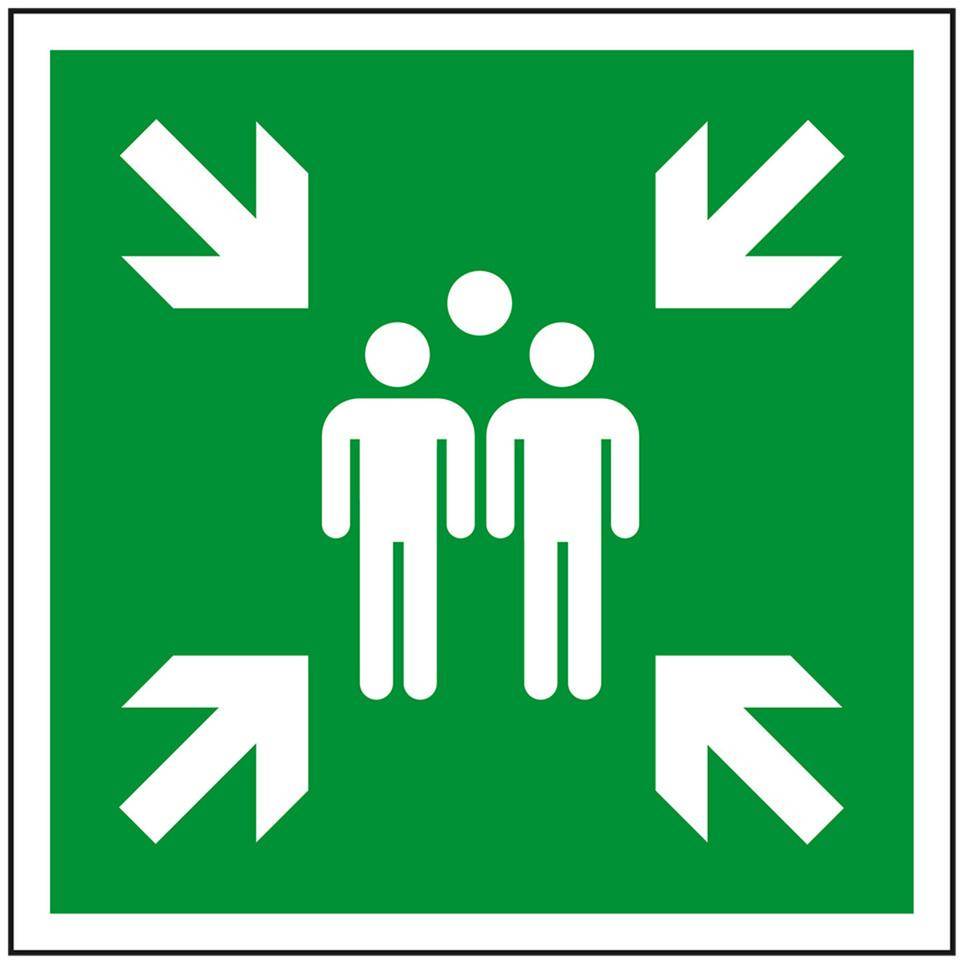 Rettungszeichen Sammelstelle, Aluminium, 400x400mm, ASR A1.3, DIN EN ISO 7010 E007