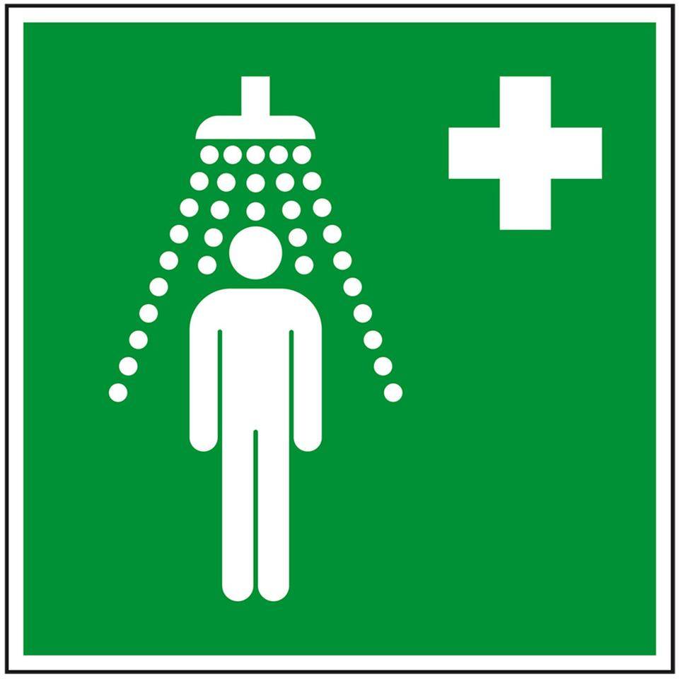 Rettungszeichen Notdusche, Folie, selbstklebend, 200x200mm, ASR A1.3, DIN EN ISO 7010 E012