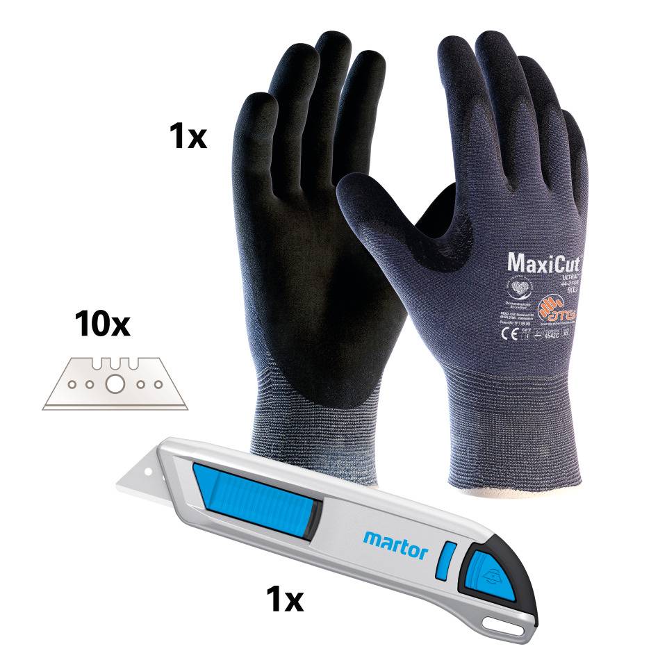 Vorteils-Set Schnittschutz, bestehend aus Messer SECUNORM, Klingen, Handschuh Gr.9