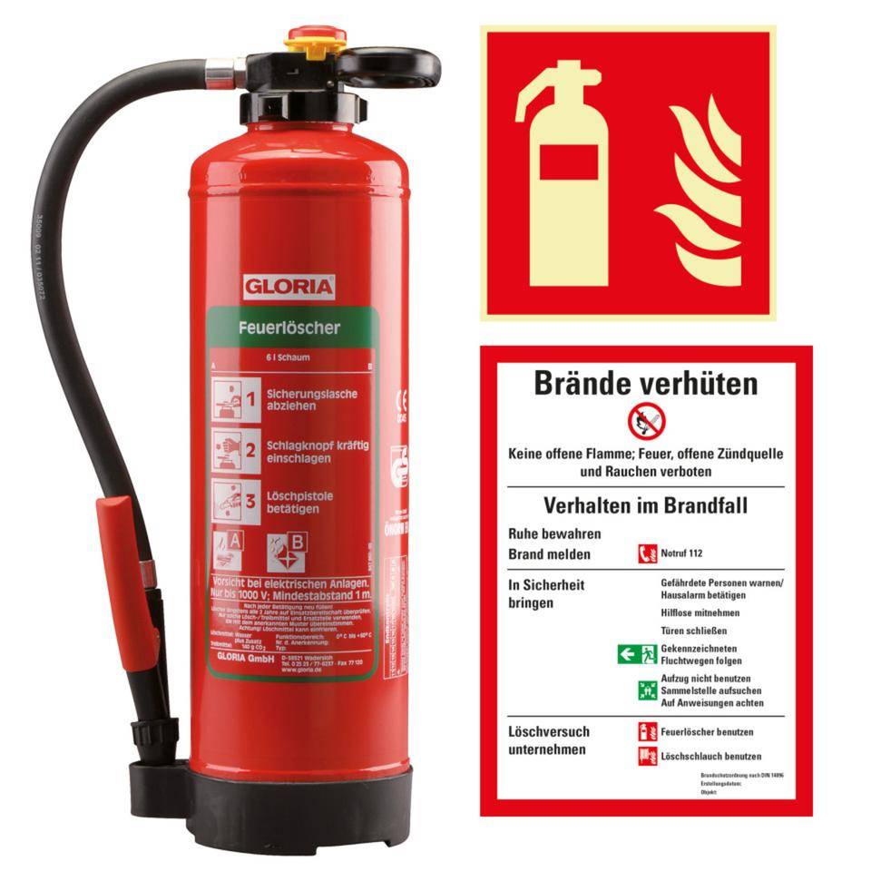 Vorteils-Set Feuerlöscher 1, Feuerlöscher SKA+ 6PRO, Aush.Brände, Brandschutzzeich.