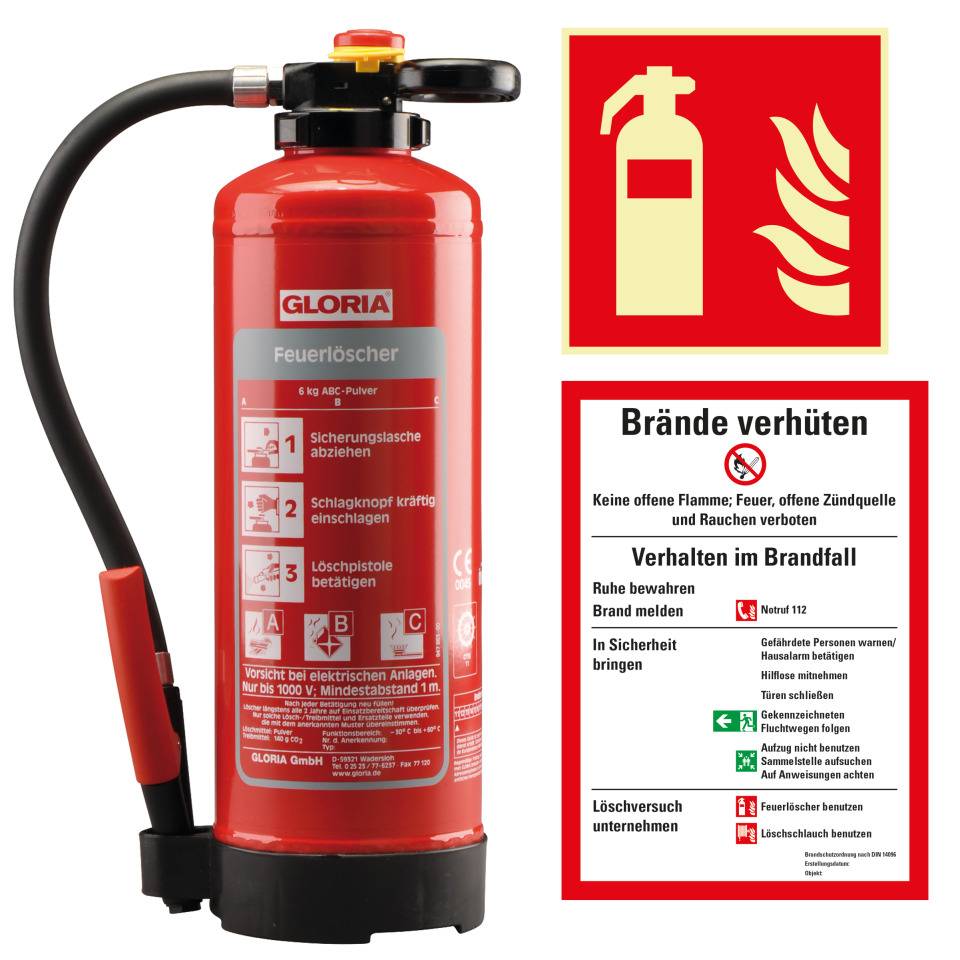 Vorteils-Set Feuerlöscher 3, Feuerlöscher P6PRO, Aushang Brände, Brandschutzzeichen