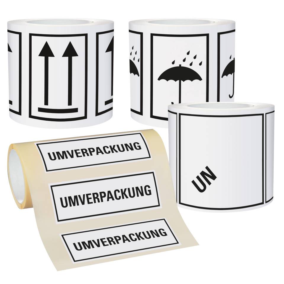 Sorgenfrei-Set Verpackungskennzeichnung, Haftpapier, diverse Verpackungskennzeichen