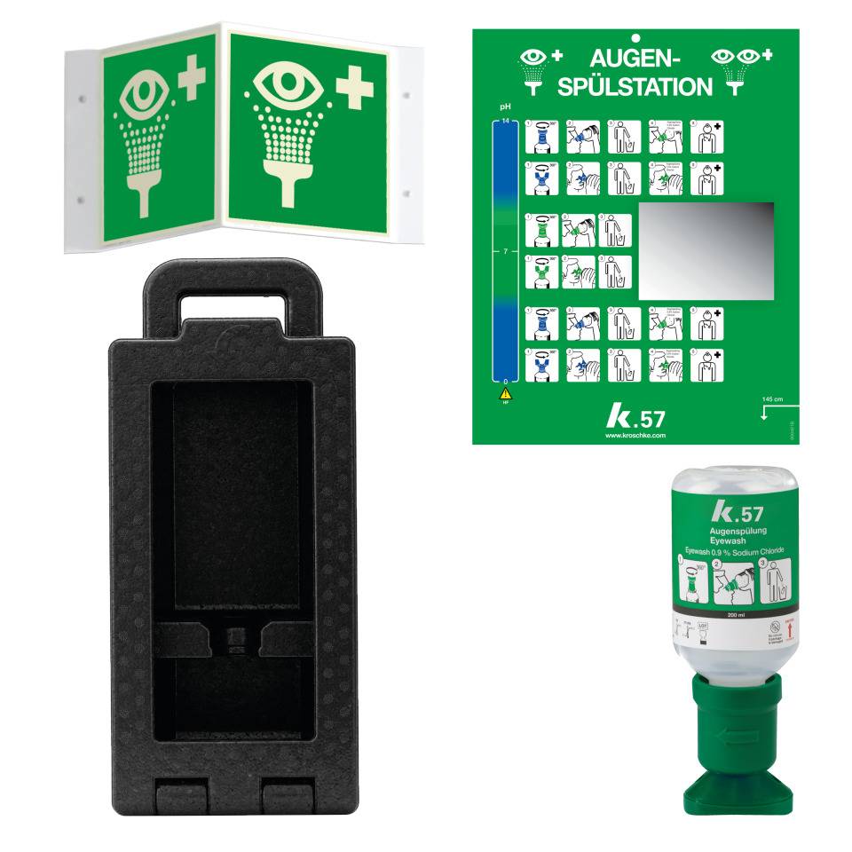 K.57 Vorteils-Set Augenspülung iBox 1, Wandbox, Augenspülung, Schild, Anleitungstafel