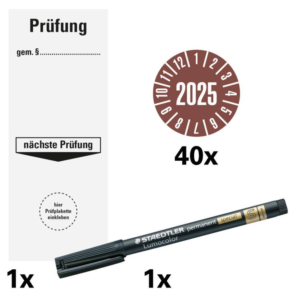 Vorteils-Set Grundetiketten 2025, Grundetikett, Jahresprüfplakette, Faserschreiber