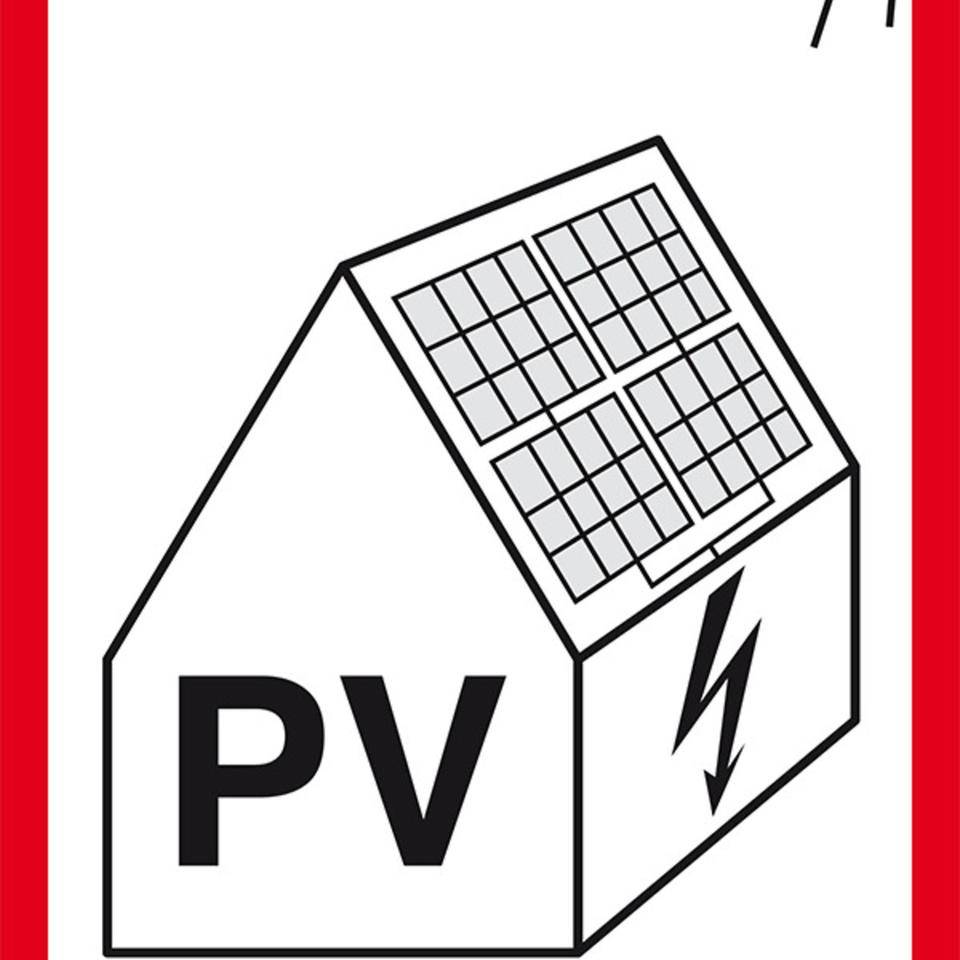 Hinweisschild Photovoltaikanlage für Feuerwehr, Folie, selbstklebend, 100x50mm