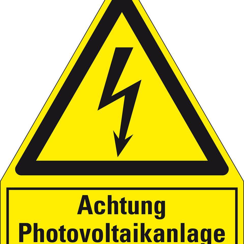 Warn-Kombischild Achtung Photovoltaikanlage, Folie, selbstklebend, 210x240mm, ASR A1.3, DIN EN ISO 7010 W012