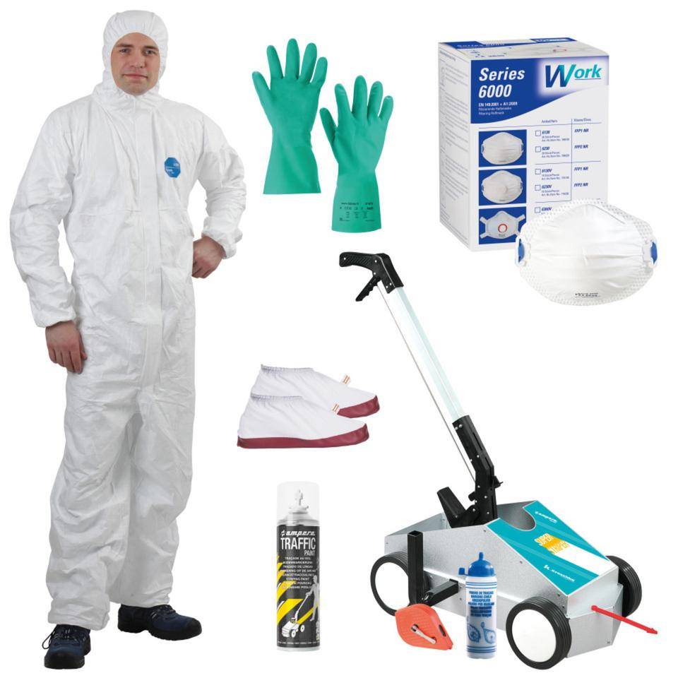 Komplett-Vorteils-Set Bodenmarkierung, Markierungsgerät, Farbe, Maske, Handschuh Gr.10