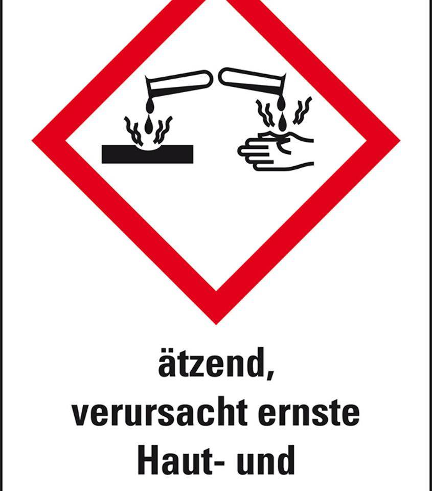 Gefahrensymbol Ätzwirkung GHS 05, ätzend, verursacht..., Folie, 26x37mm, 12/Bogen, GHS-Verordnung