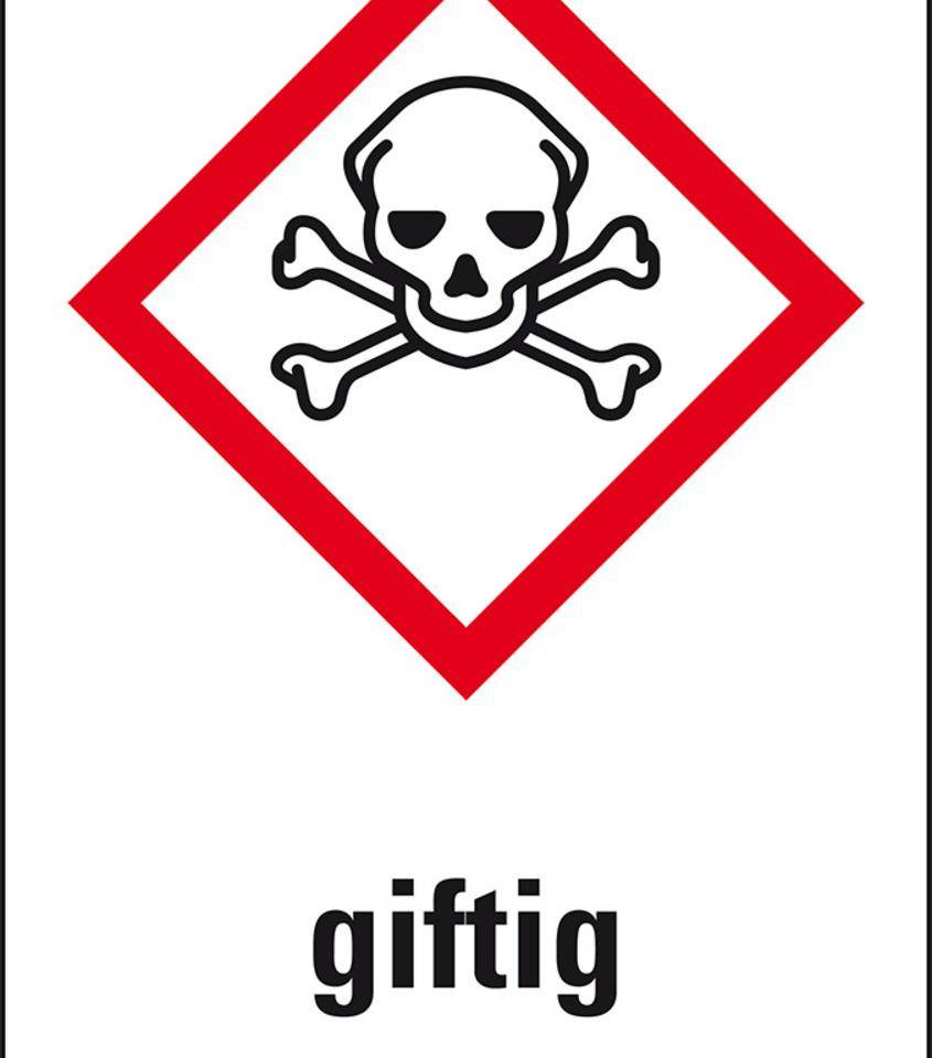 Gefahrensymbol Totenkopf mit gekreuzten Knochen GHS 06, giftig, Folie, 26x37mm, 12/Bogen, GHS-Verordnung