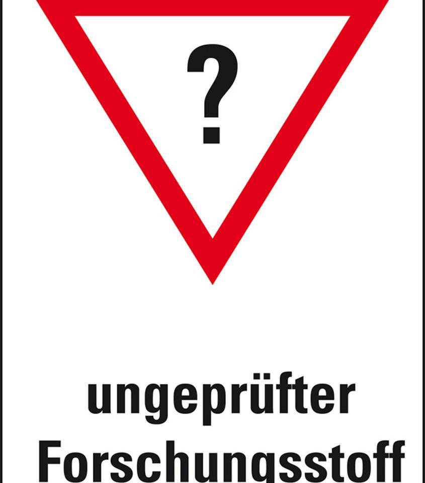 Gefahrensymbol Fragezeichen, ungeprüfter Forschungsstoff, Folie,26x37mm, 12/Bogen
