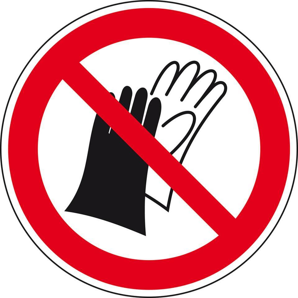Verbotsschild Ben.Handschuhen verb., RoHS konform, Folie, Ø 50mm, 10/Bogen, ASR A1.3, DIN EN ISO 7010 P028