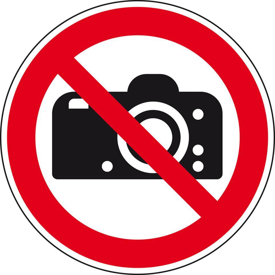 Verbotsschild Fotografieren verboten, Folie, selbstklebend, Ø100mm, DIN EN ISO 7010 P029
