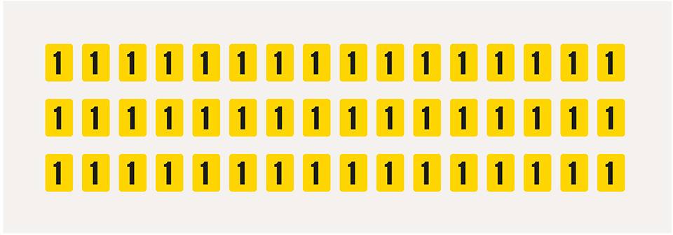 Ziffer 1, gelb/schwarz, Folie, Schrifthöhe 8mm, 9,5x13mm, 20 Bogen/VE