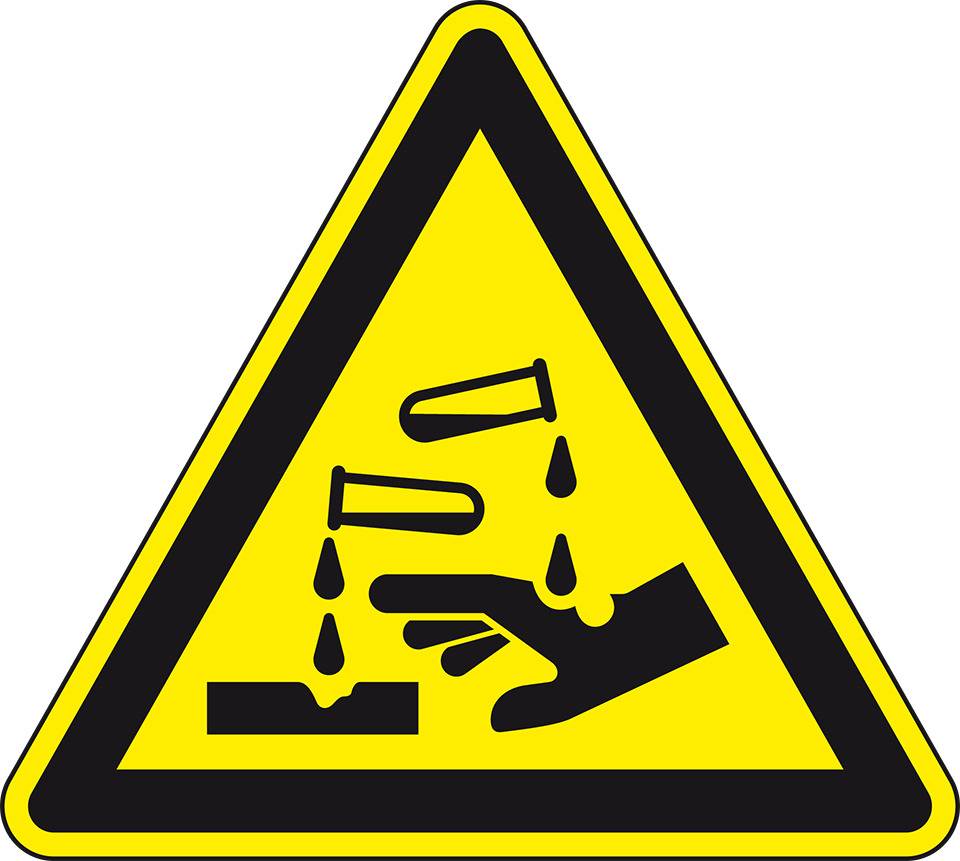 Warnschild Warnung vor ätzenden Stoffen, Folie, selbstklebend, SL200mm, ASR A1.3, DIN EN ISO 7010 W023