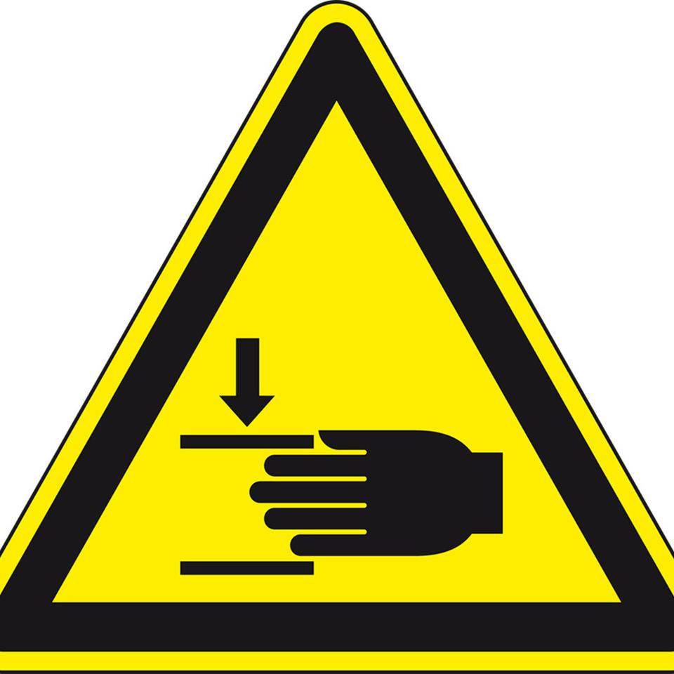 Warnschild Warnung vor Handverletzungen, Kunststoff, SL 200mm, ASR A1.3, DIN EN ISO 7010 W024