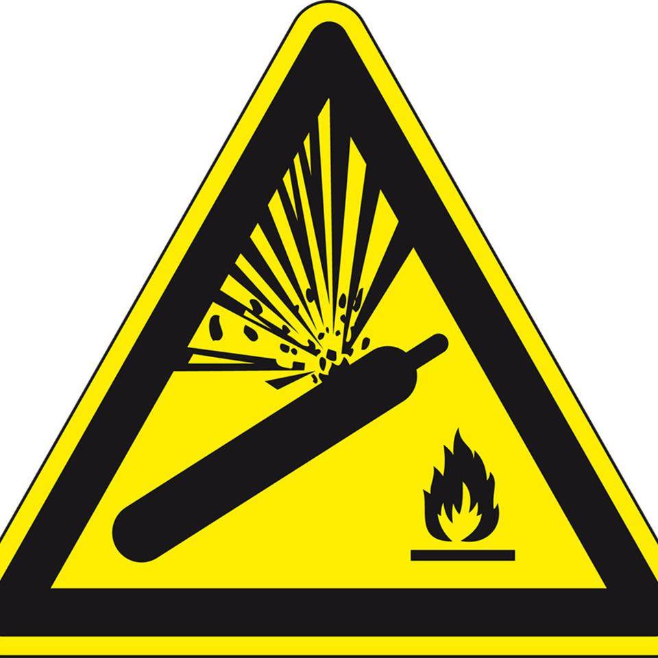 Warnschild Warnung vor Gasflaschen, Kunststoff, SL 200mm, ASR A1.3, DIN EN ISO 7010 W029