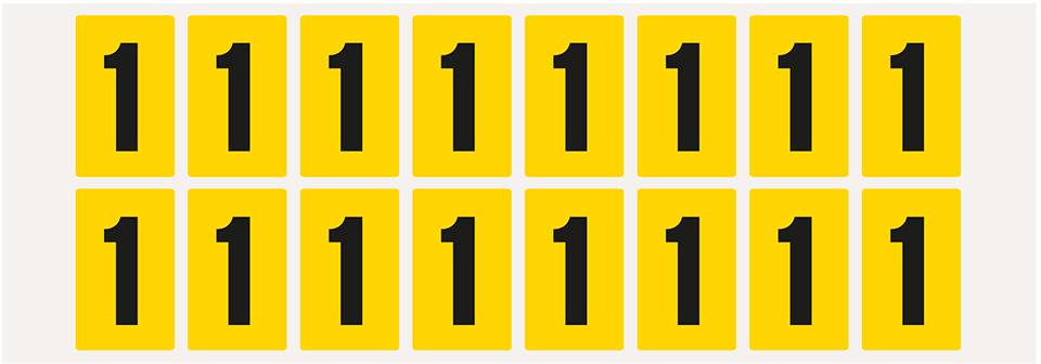 Ziffer 1, gelb/schwarz, Folie, Schrifthöhe 25mm, 22x36mm, 320 Stück/VE