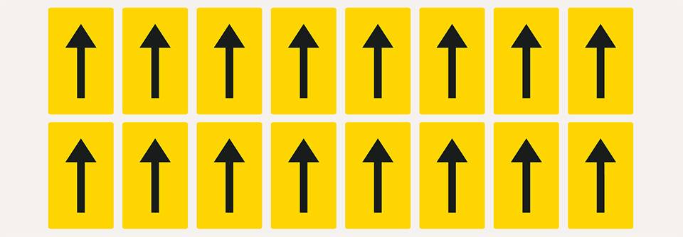 Pfeil, gelb/schwarz, Folie, Schrifthöhe 25mm, 22x36mm, 320 Stück/VE