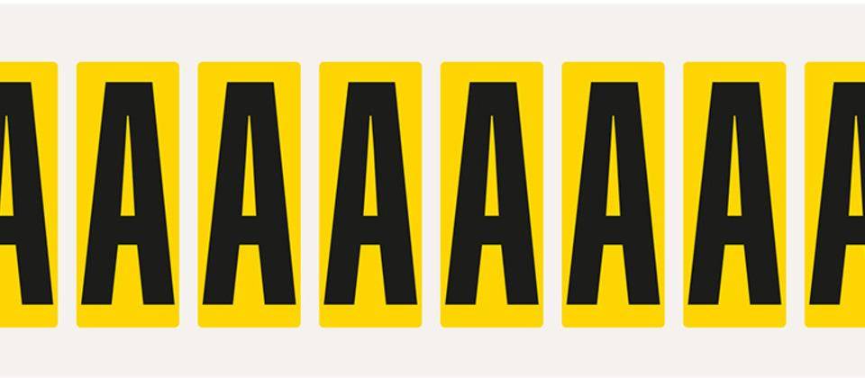 Buchstabe A, gelb/schwarz, Folie, Schrifthöhe 50mm, 22x57mm, 160Stück/VE