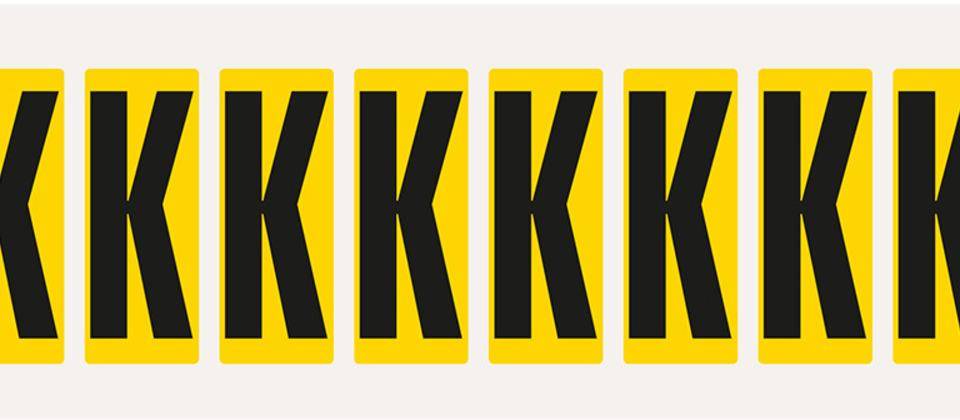 Buchstabe K, gelb/schwarz, Folie, Schrifthöhe 50mm, 22x57mm, 160Stück/VE