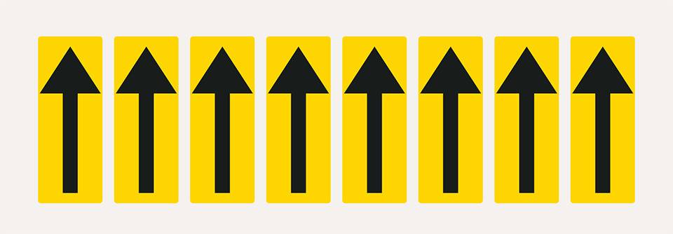 Pfeil, gelb/schwarz, Folie, Schrifthöhe 50mm, 22x57mm, 160 Stück/VE