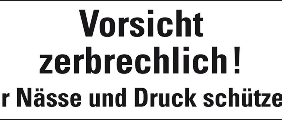 Hinweisetikett Zerbrechl.! Vor Nässe..., weiß, Haftpapier, permanent, 147x50mm, 250/Rolle