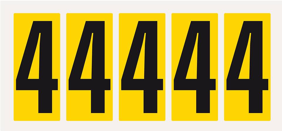 Ziffer 4, gelb/schwarz, Folie, Schrifthöhe 75mm, 38x88mm, 100 Stück/VE