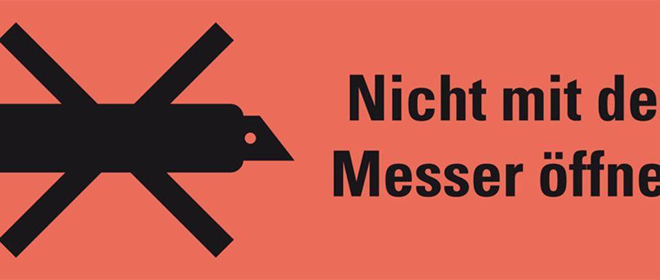 Hinweisetikett Nicht mit dem Messer öffnen, leuchtrot, Haftpapier, permanent, 147x50mm, 250/RO