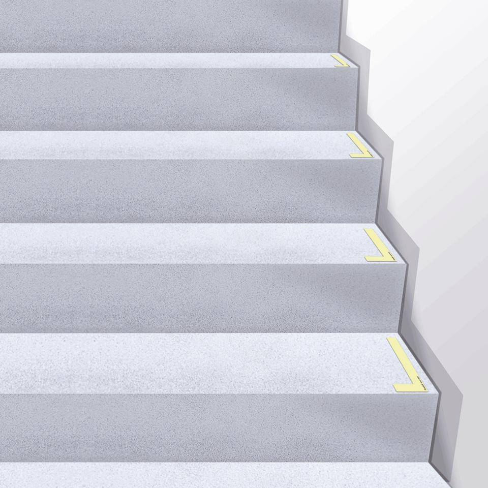 PERMALIGHT® power langnachleuchtend L-Treppenmarker, rechts, Aluminium, selbstklebend, 76x203x25mm, DIN 67510