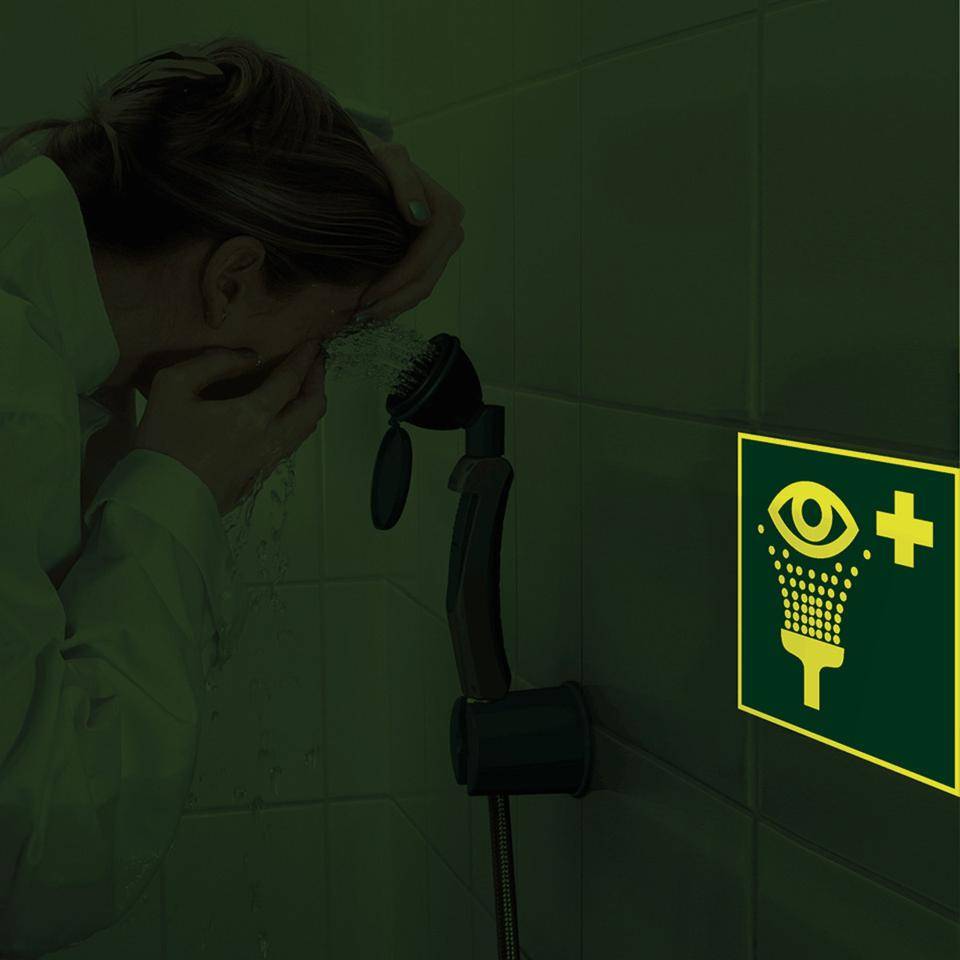 PERMALIGHT® power langnachleuchtend Rettungszeichen Augenspüleinrichtung, ASR/ISO, Folie, 50x50mm, 10/Bogen
