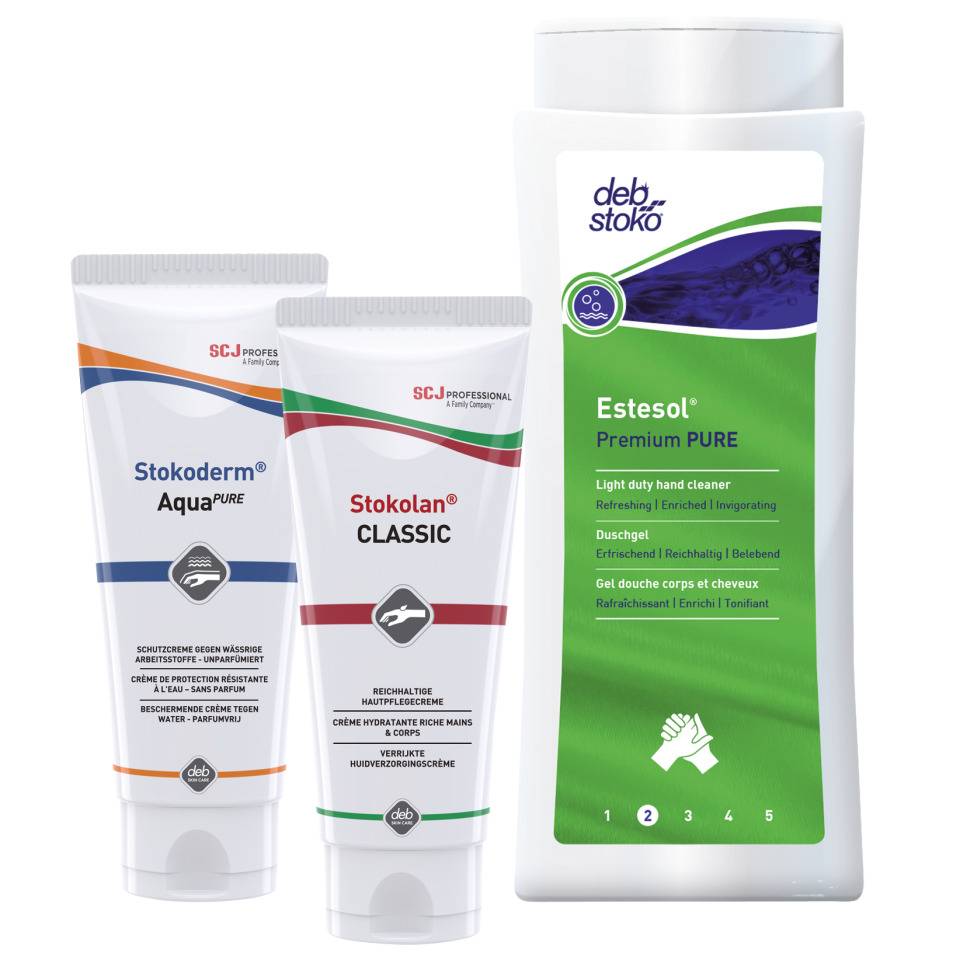 Vorteils-Set Hautschutz, beinhaltet Hautreiniger, Hautschutzcreme, Pflegecreme