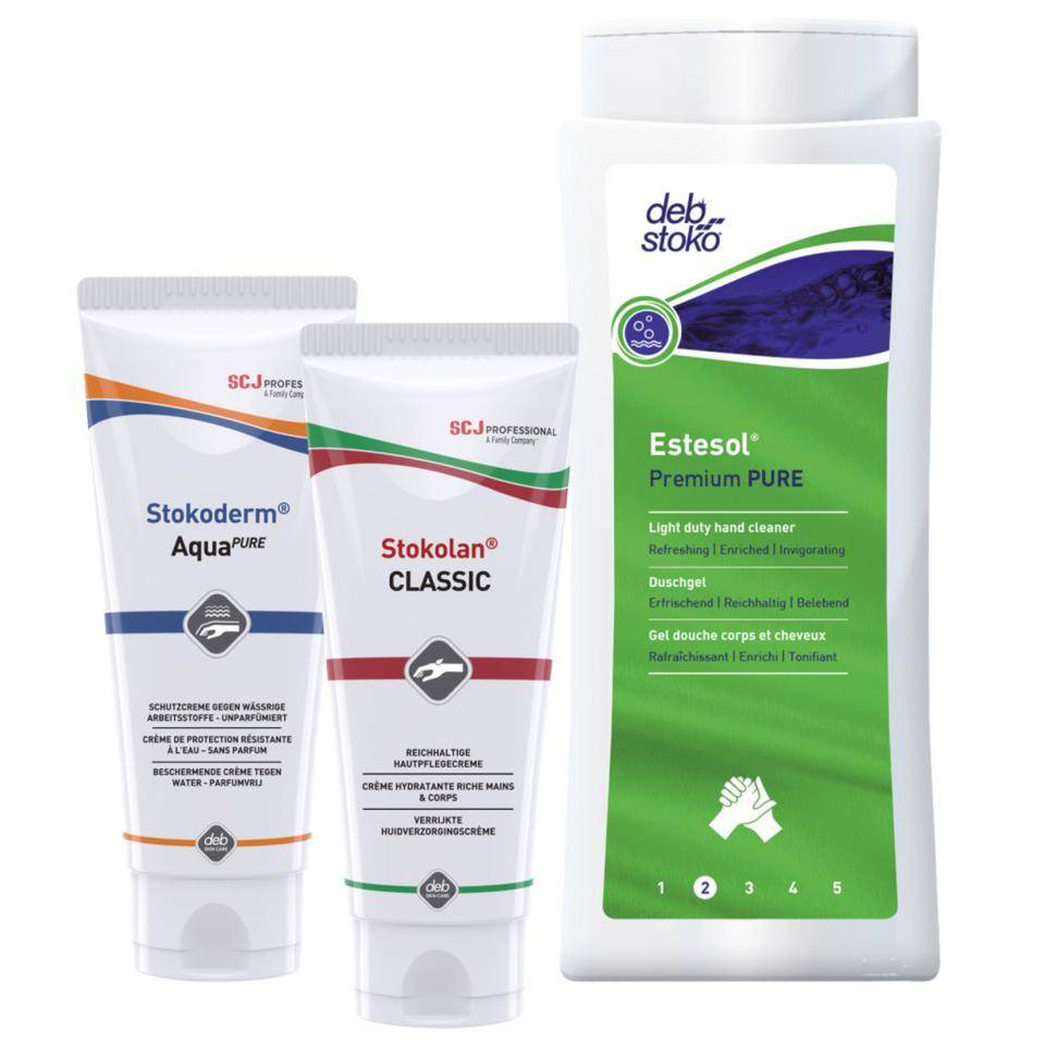 Vorteils-Set Hautschutz, beinhaltet Hautreiniger, Hautschutzcreme, Pflegecreme