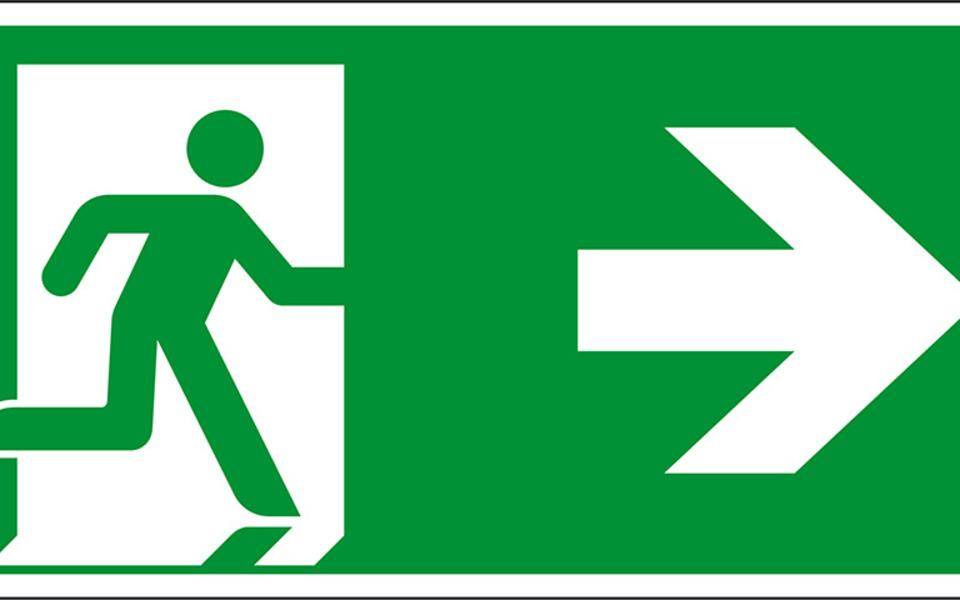 XXL-Rettungszeichen Rettungsweg rechts, Pfeil, Aluminiumverbund,1200x600mm, ASR A1.3, DIN EN ISO 7010 E002