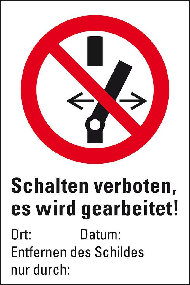 Verbots-Kombischild Schalten verboten, Es..., Kunststoff, 200x300mm, ASR A1.3, DIN EN ISO 7010 P031