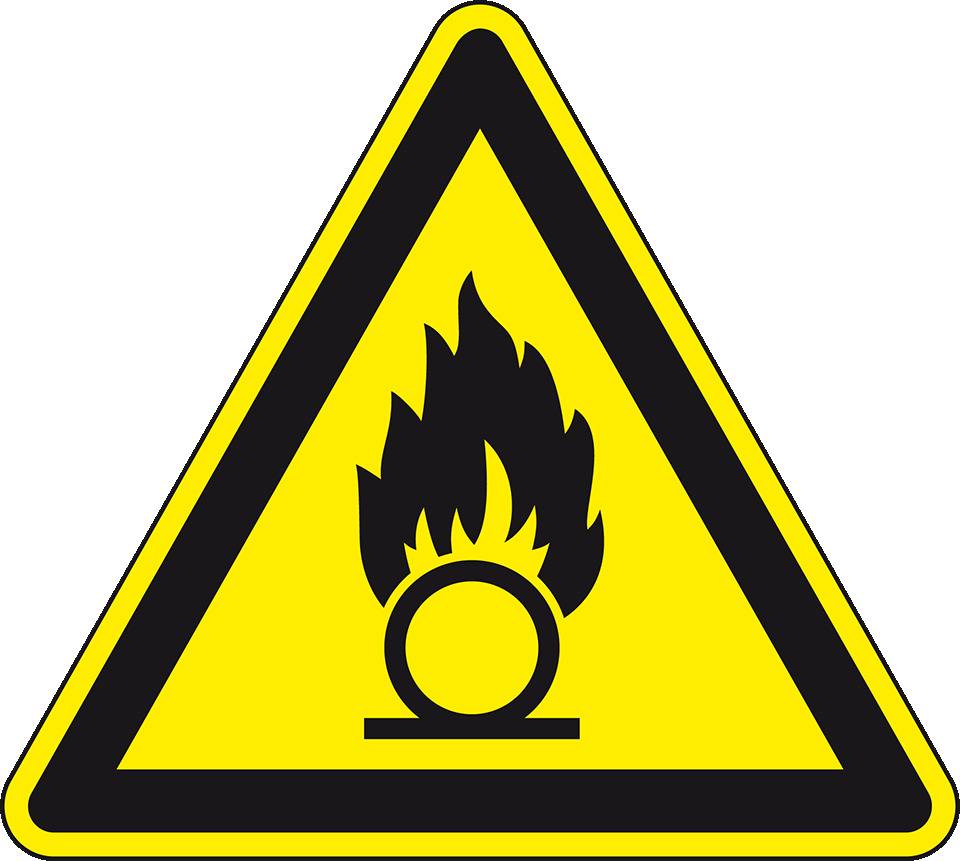 Warnschild Warnung vor brandfördernden Stoffen, Folie, SL 200mm, ASR A1.3, DIN EN ISO 7010 W028