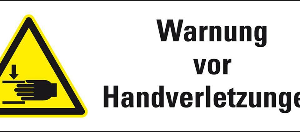 Warn-Kombischild Warnung vor Handverletzngen, Folie, selbstklebend, 210x74mm