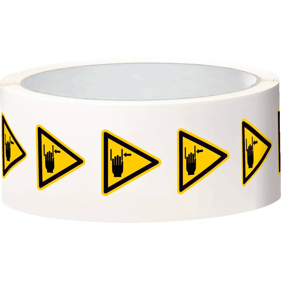 Warnschild Warnung vor Handverletzung, Folie, SL 25mm, 500/Rolle, ASR A1.3, DIN EN ISO 7010 W024