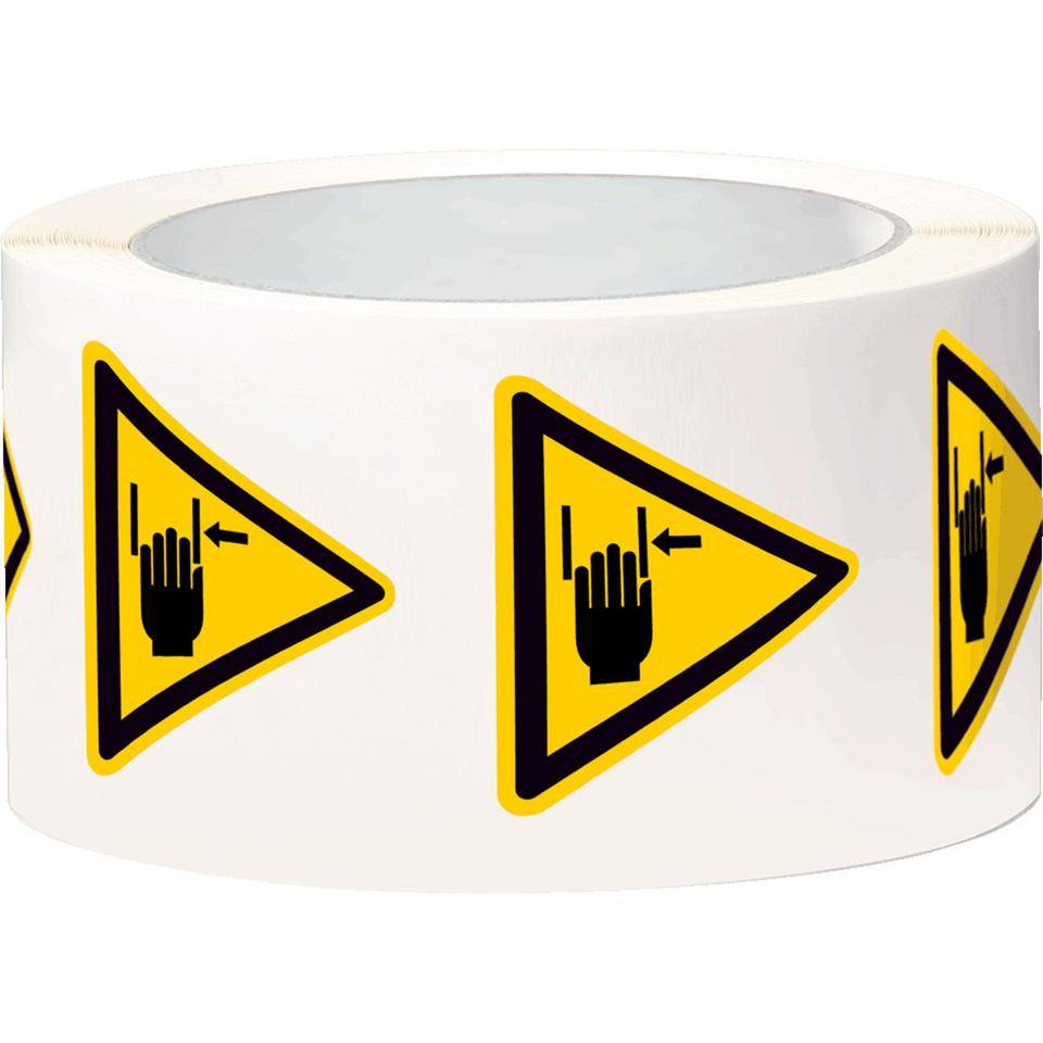 Warnschild Warnung vor Handverletzung, Folie, SL 50mm, 500/Rolle, ASR A1.3, DIN EN ISO 7010 W024