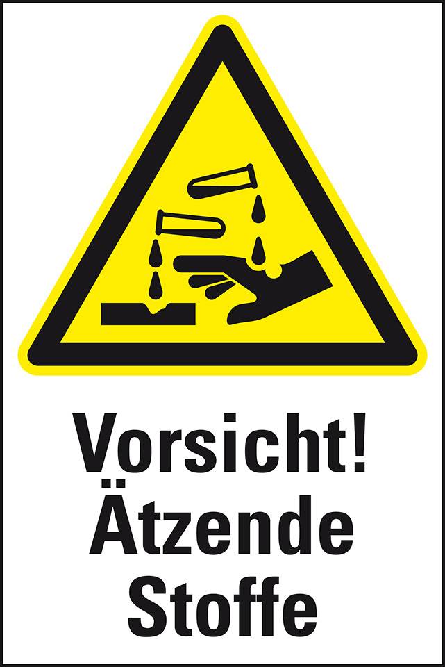 Warn-Kombischild Vorsicht! Ätzende Stoffe, Folie, 200x300mm, ASR A1.3, DIN EN ISO 7010 W023