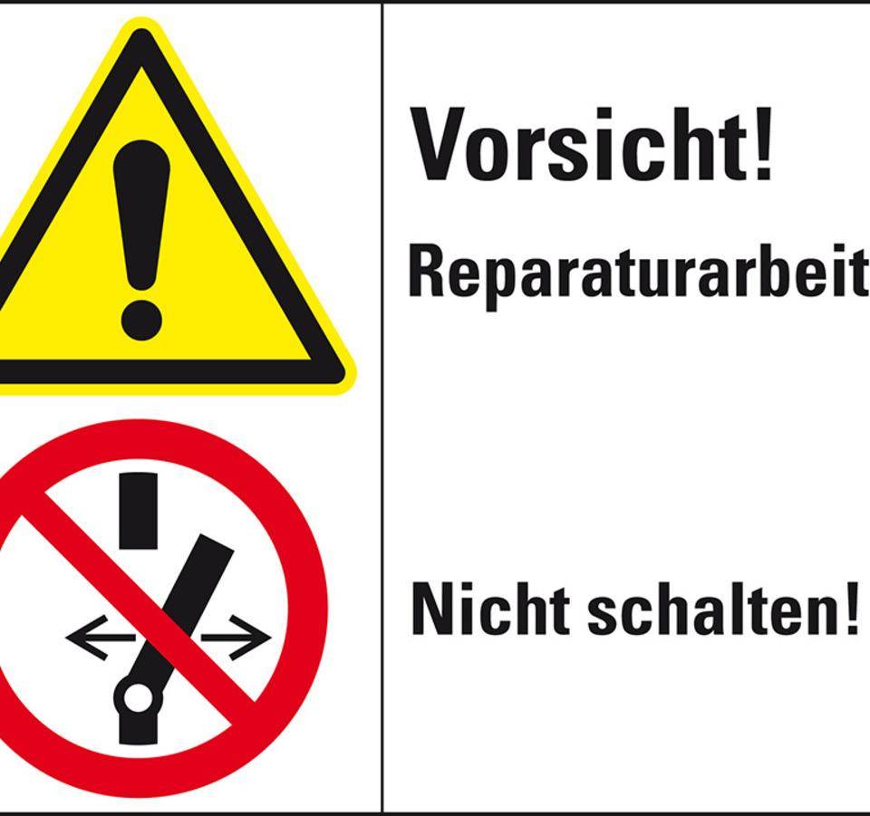 Kombischild mit Symbolen Vorsicht!Reparaturarbeiten..., Folie, selbstklebend, 200x150mm