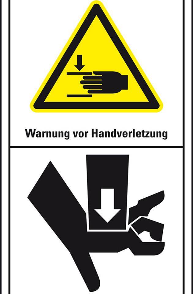Maschinenkennzeichen Warnung vor Handverletzungen, Folie, selbstklebend, 100x200mm
