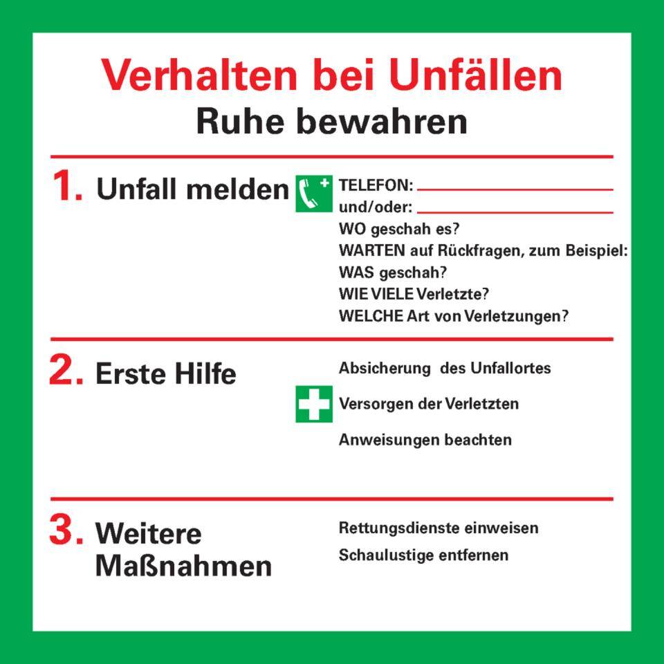 Aushang Verhalten bei Unfällen, Kunststoff, 200x200mm