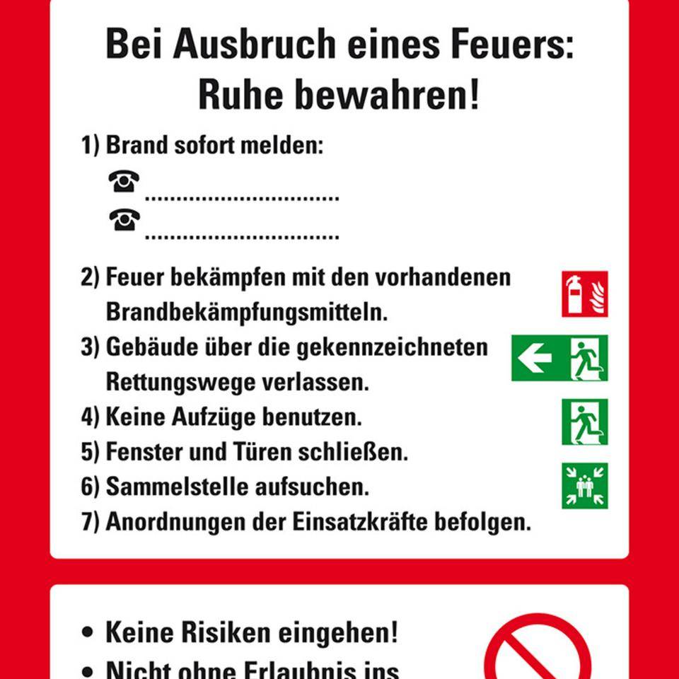 Aushang Verhaltensregeln Im Brandfall, Kunststoff, 300x400mm, ASR A1.3, DIN EN ISO 7010