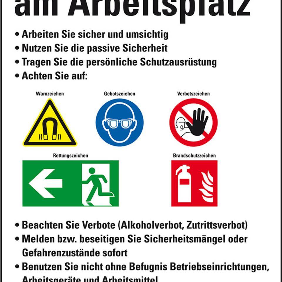 Aushang Sicherheit am Arbeitsplatz, Kunststoff, 500x700mm, ASR A1.3, DIN EN ISO 7010