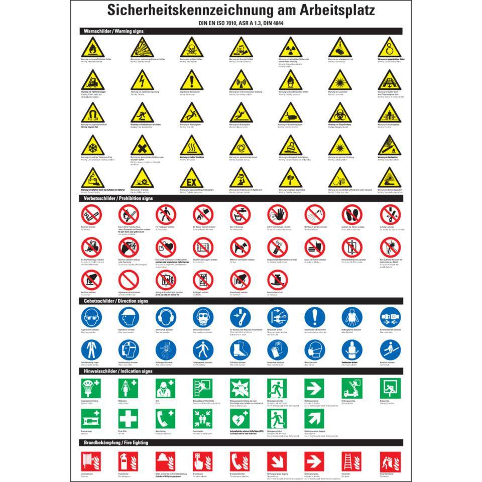 Aushang Sicherheitskennz.am Arbeitsplatz, deutsch/englisch, Kunststoff, 297x420mm, ASR A1.3, DIN EN ISO 7010