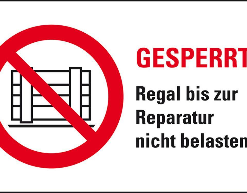 Verbots-Kombischild Gesperrt Regal bis zur Reparatur..., Kunststoff, 300x200mm, DIN EN ISO 7010