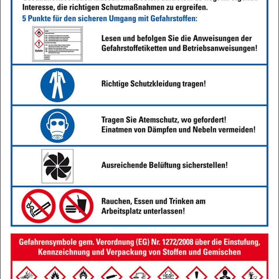 Aushang Gesundheitsrat...Umgang mit Gefahrstoffen, CLP/GLS, Kunststoff, 400x600mm