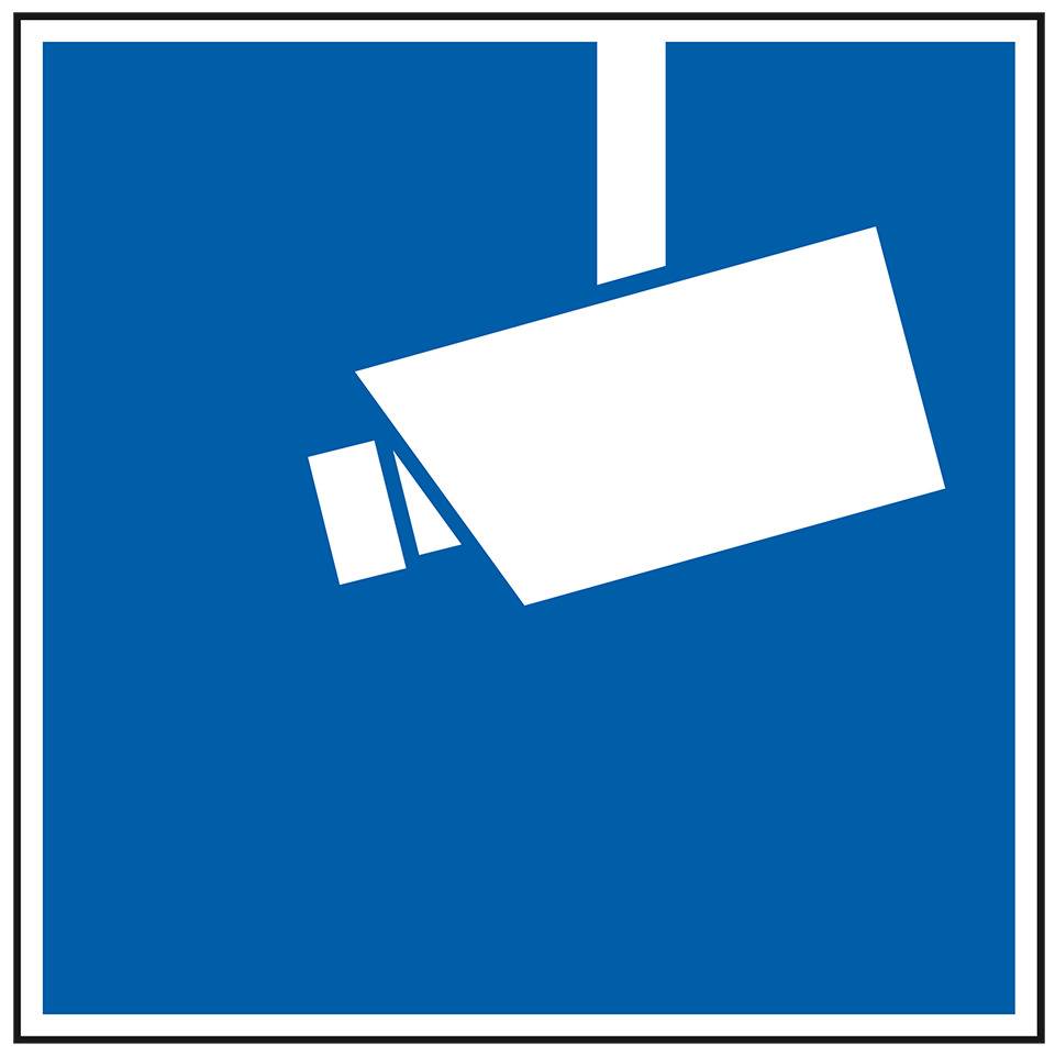 Hinweisschild Video-Infozeichen, blau/weiß, Folie, selbstklebend 90x90mm