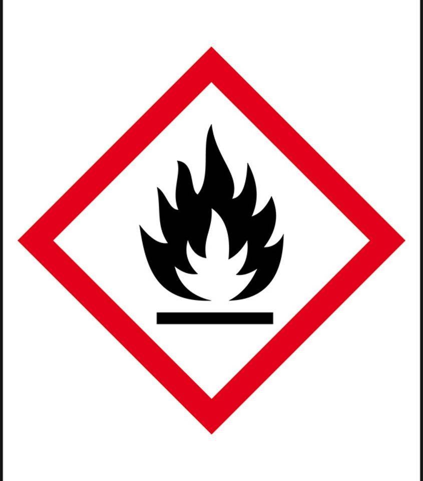 Gefahrensymbole Flamme GHS 02, Folie, selbstklebend, 50mm, 10m/Rolle, GHS-Verordnung